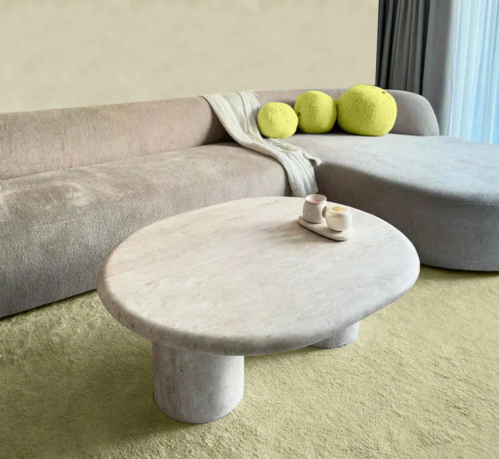 Beige Travertine Living Room Table