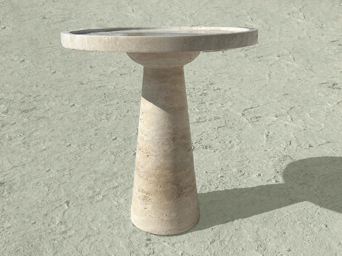 Beige Travertine Marble Round Side Table in Dubai
