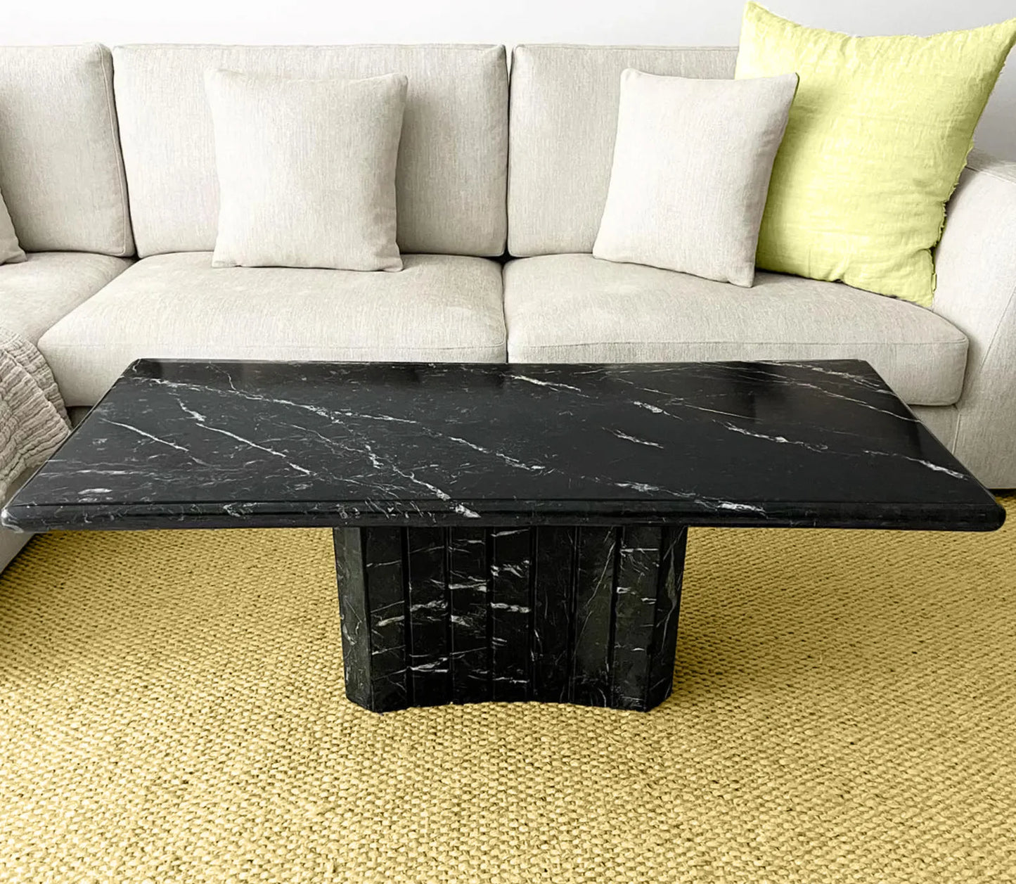 Rectangle Black Marble Coffee Table With Hourgalss Base