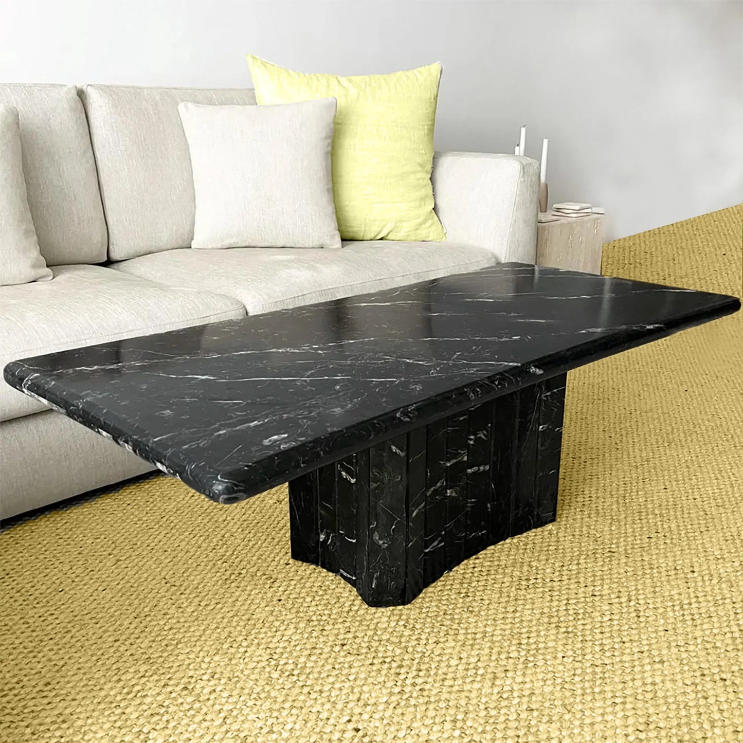 Rectangle Black Marble Coffee Table With Hourgalss Base