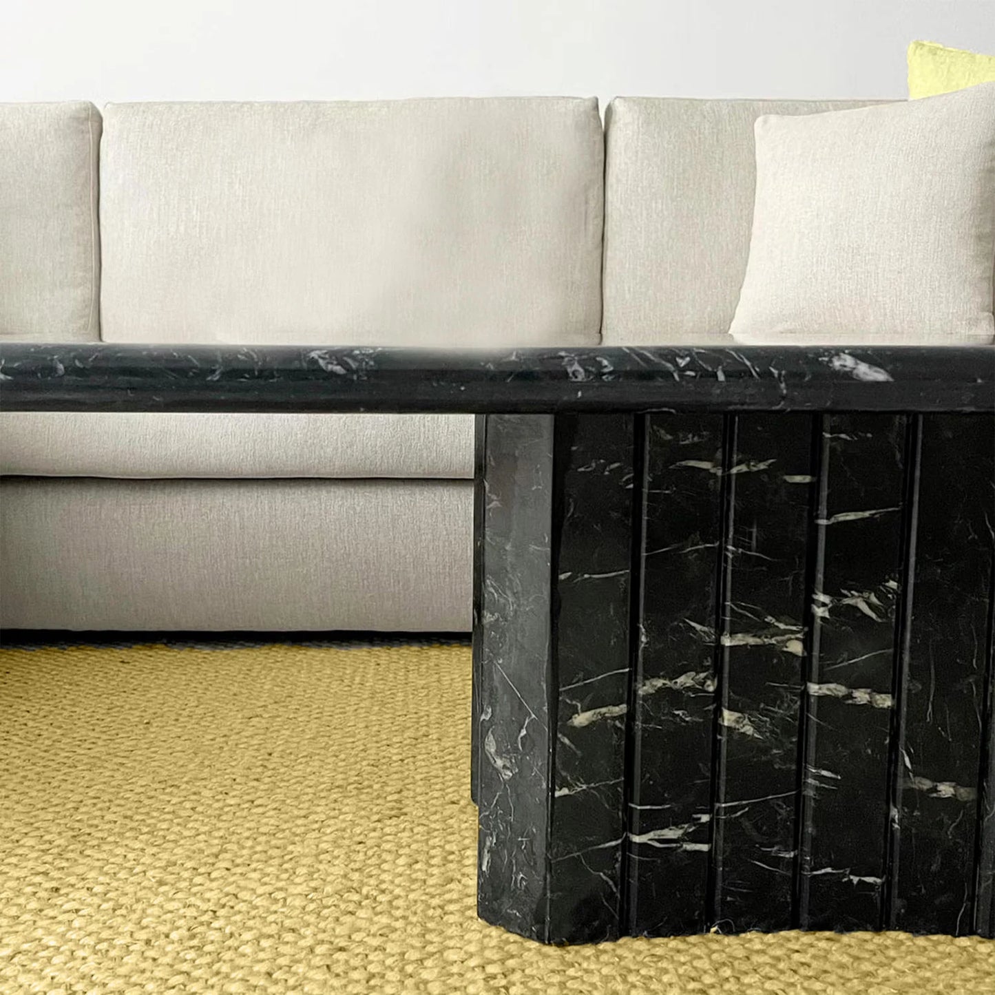 Rectangle Black Marble Coffee Table With Hourgalss Base