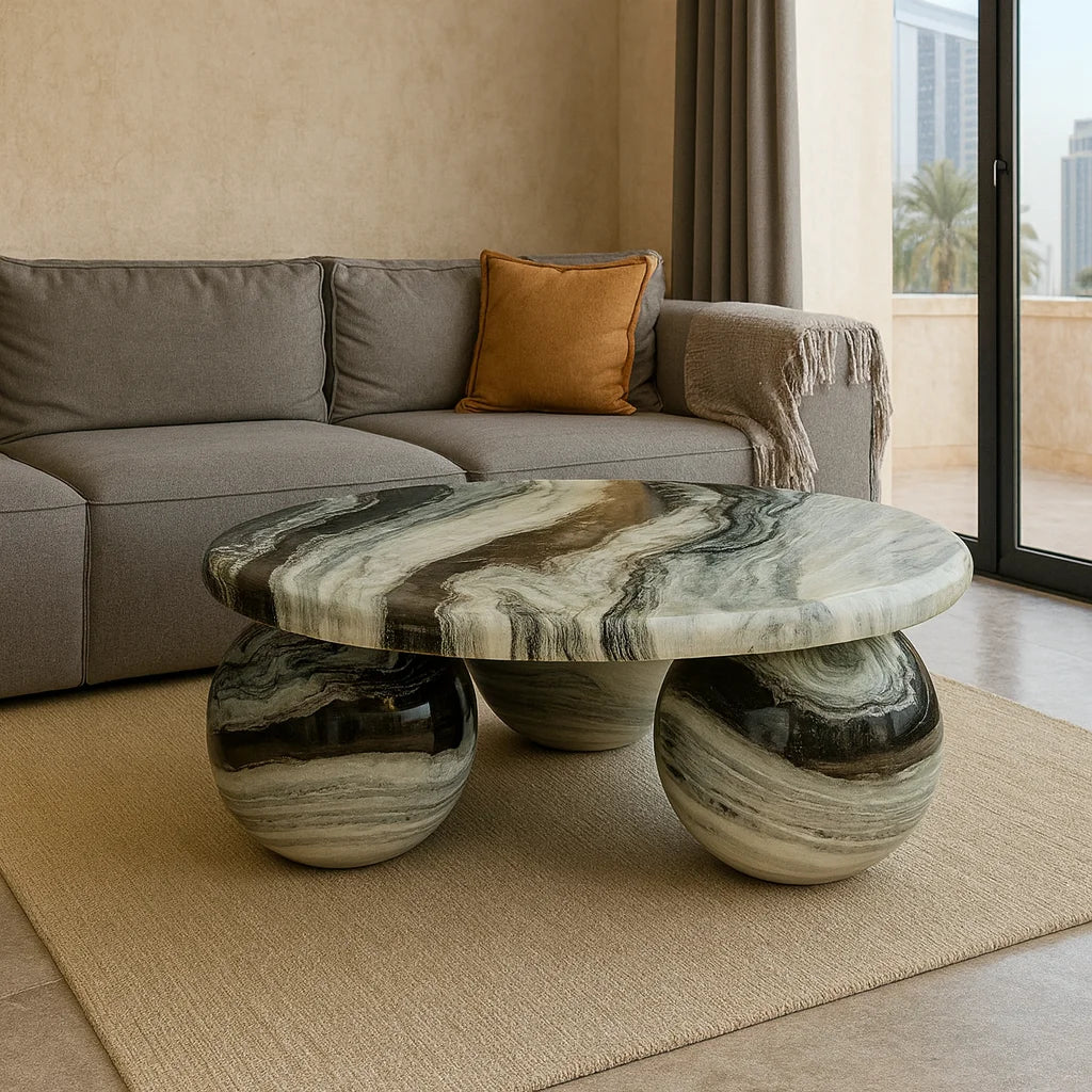 Round Jungle Green Coffee Table Bol Base
