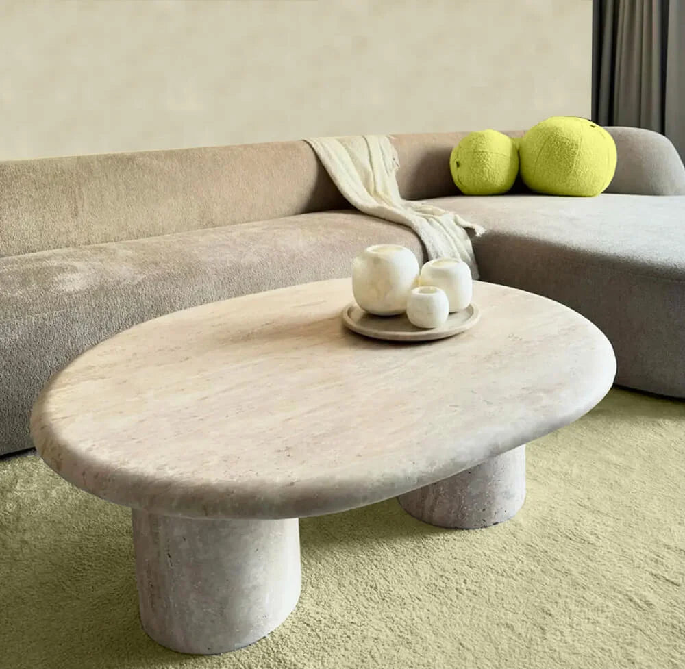 Luxury Oval edges Beige Travertine Living Table