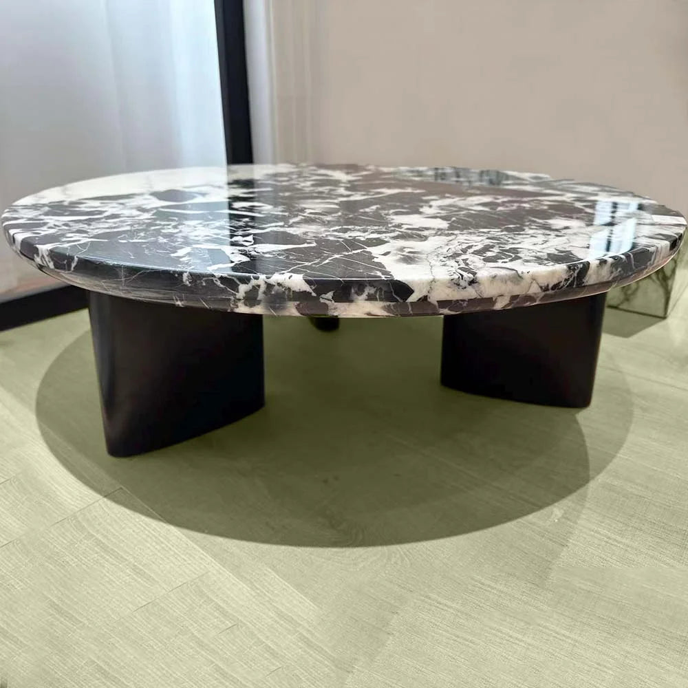 natural black stone round coffee table interior