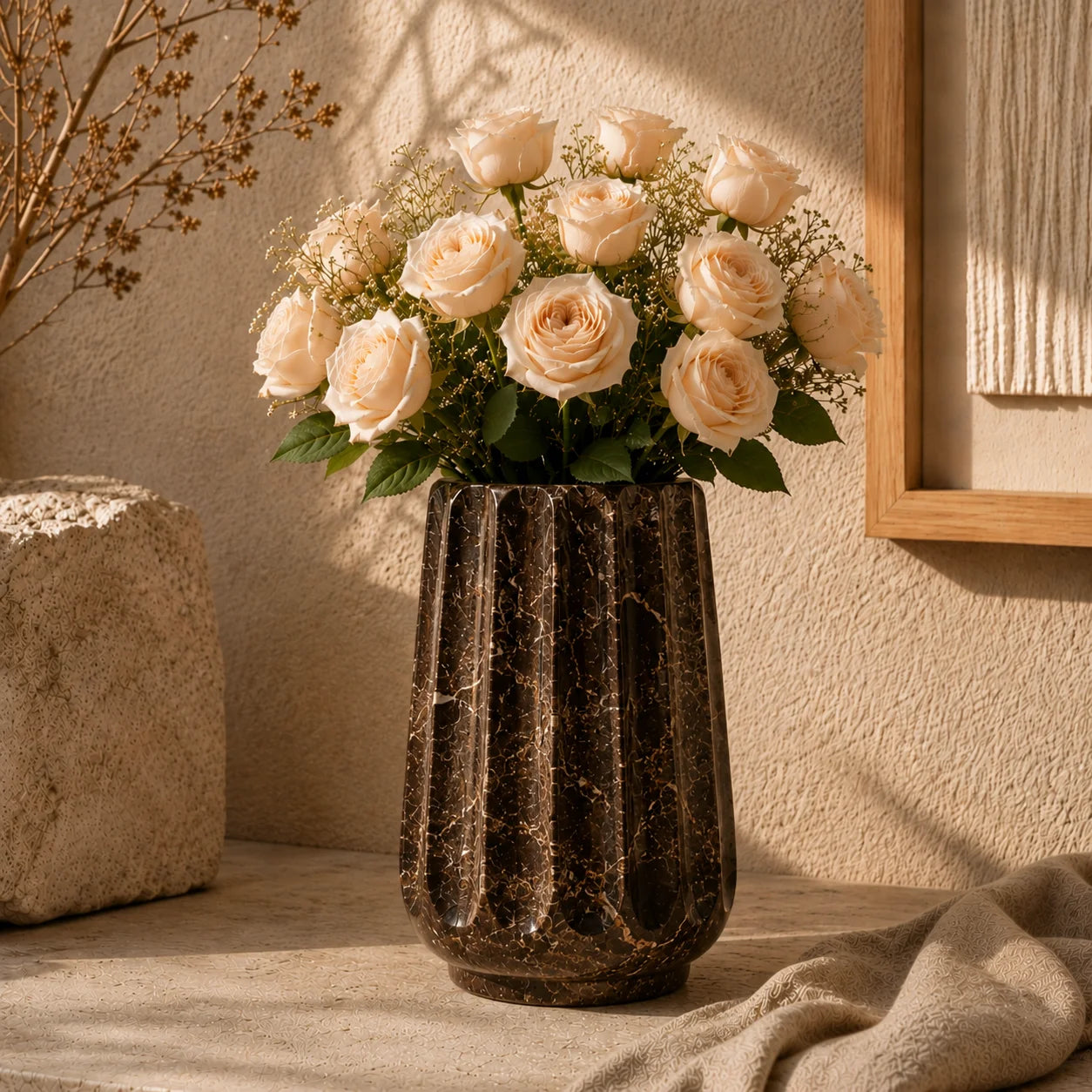 Nordic Fluted Concrete Decorative Vase