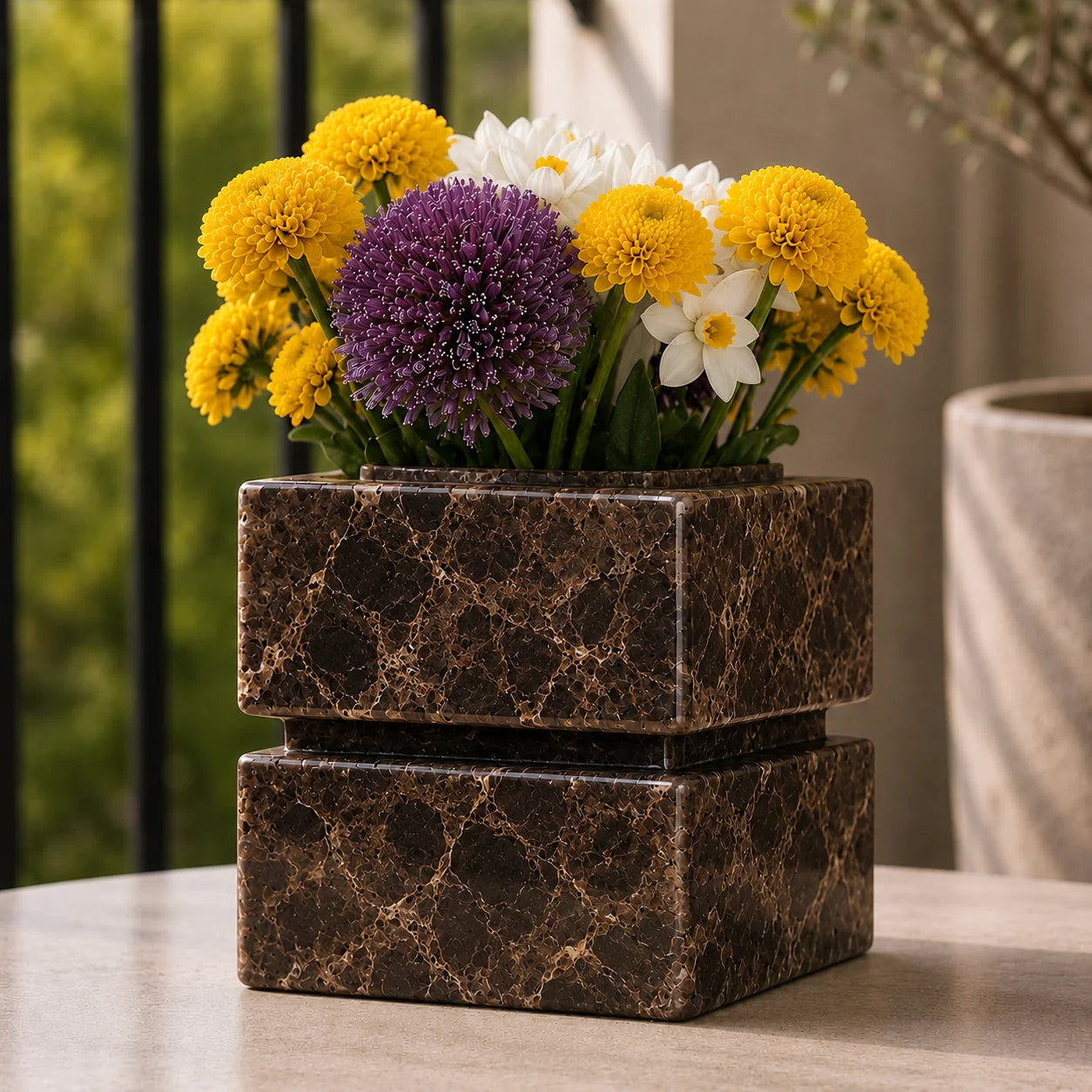 Travertine Square Decorative Vase
