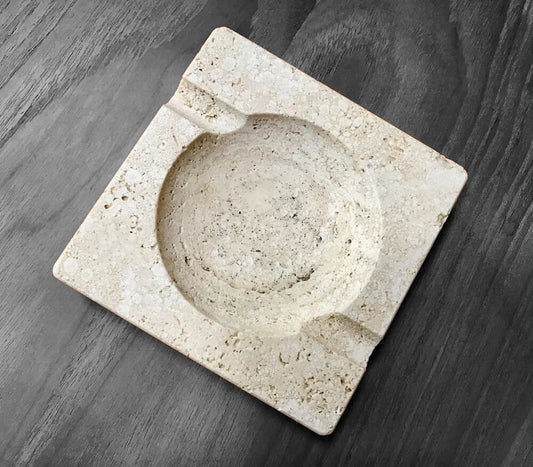 Italian Brutalist Ashtray in Travertine 