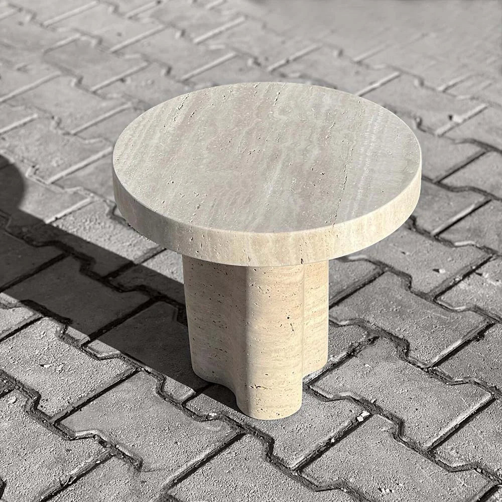 Modern rustic travertine bedroom side table