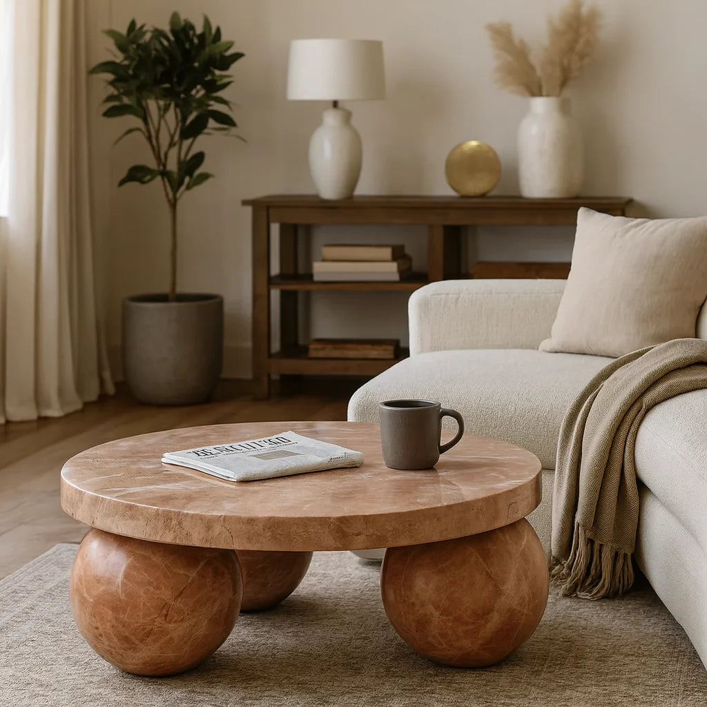 Pink Onyx Marble Round Coffee Table