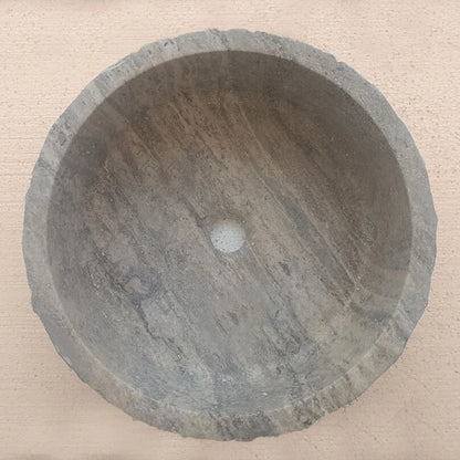 Round Silver Travertine Sink For Bathroom