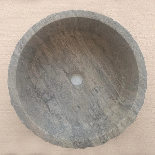 Round Silver Travertine Sink For Bathroom