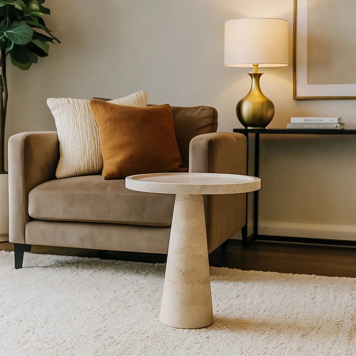 Beige  Round Side Table