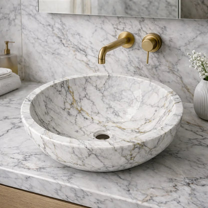 Handmade Beige Travertine Vessel Sink Honed And Filled