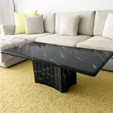 Rectangle Black Marble Coffee Table With Hourgalss Base