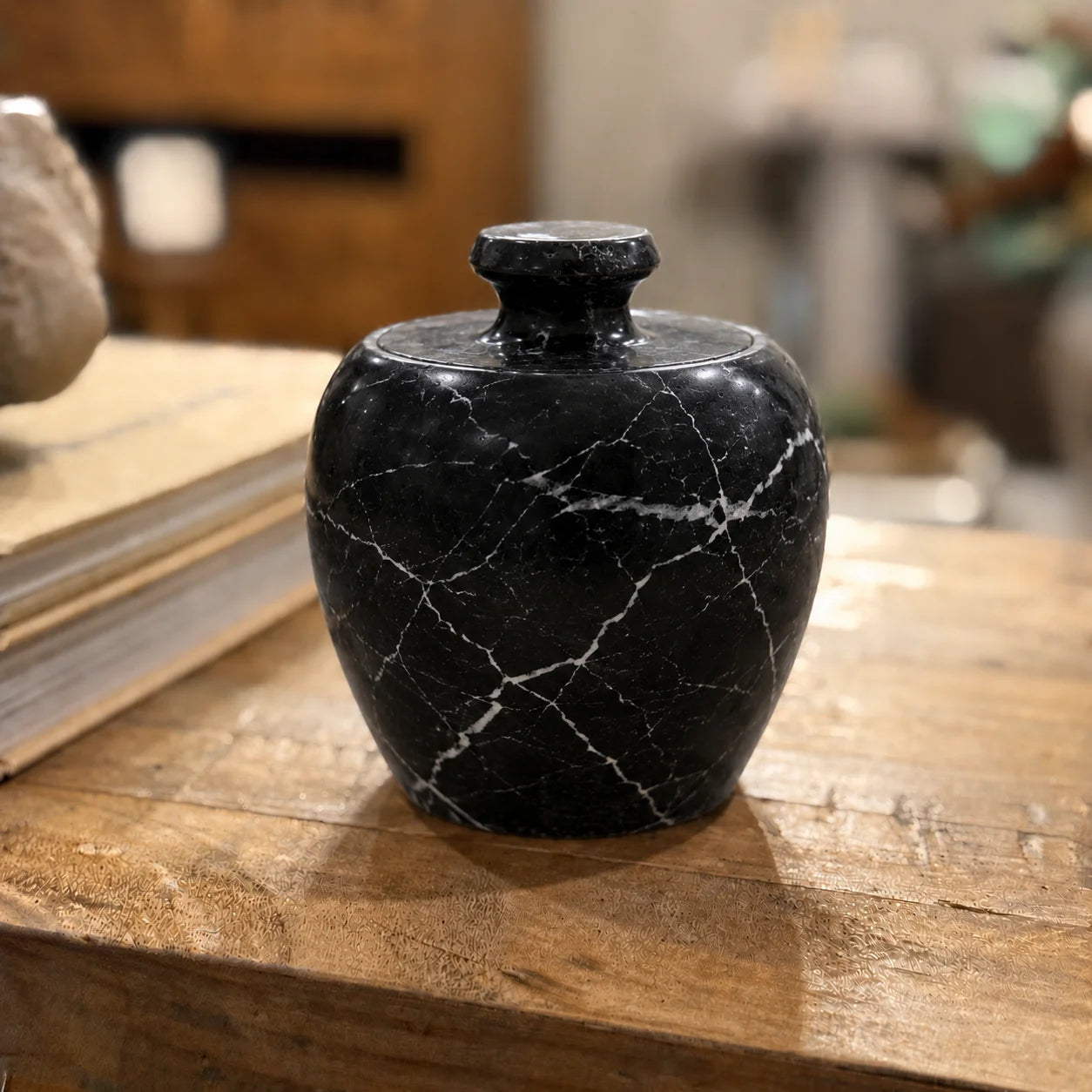 Travertine Stone Lidded Jar