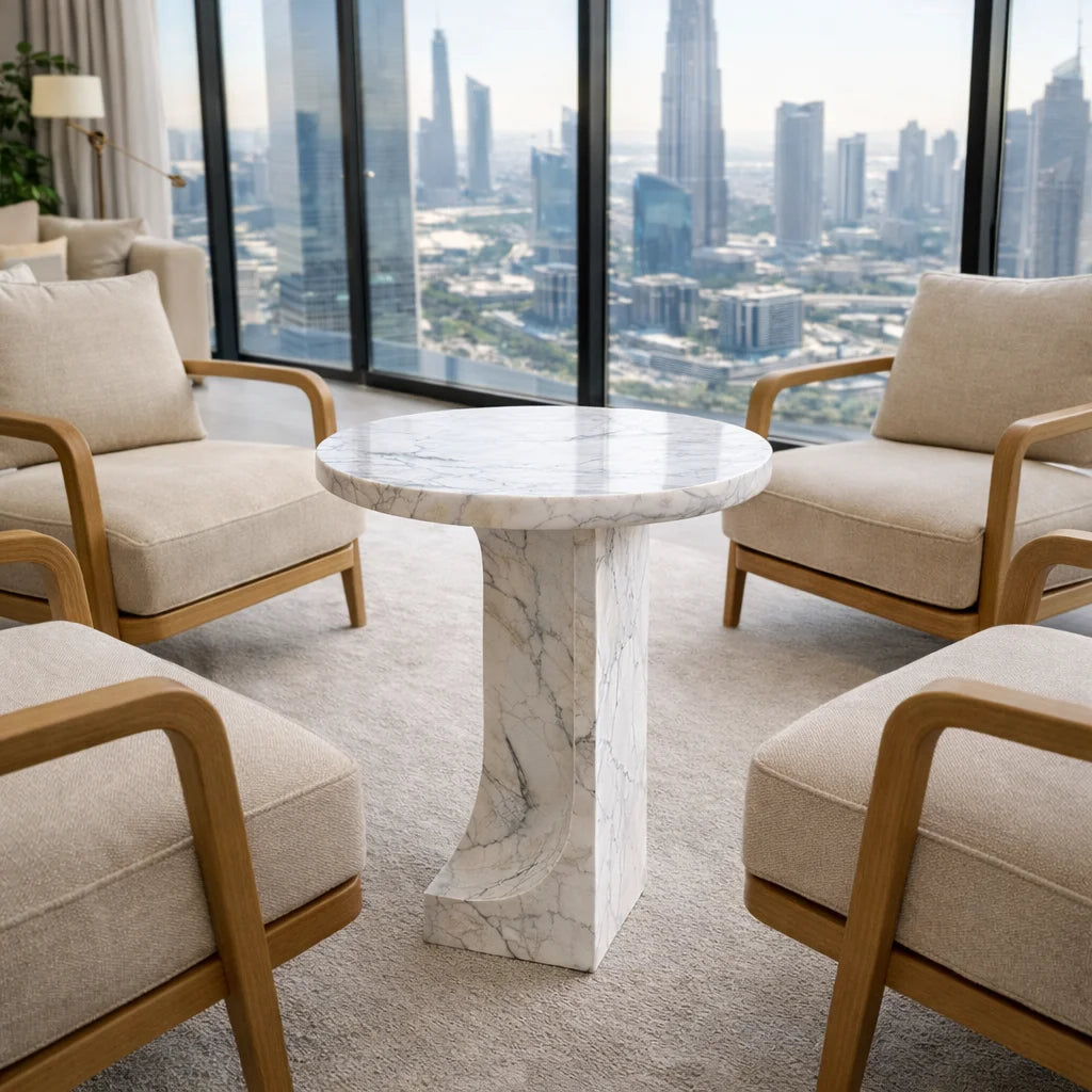Modern Round Marble Pedestal Coffee Table