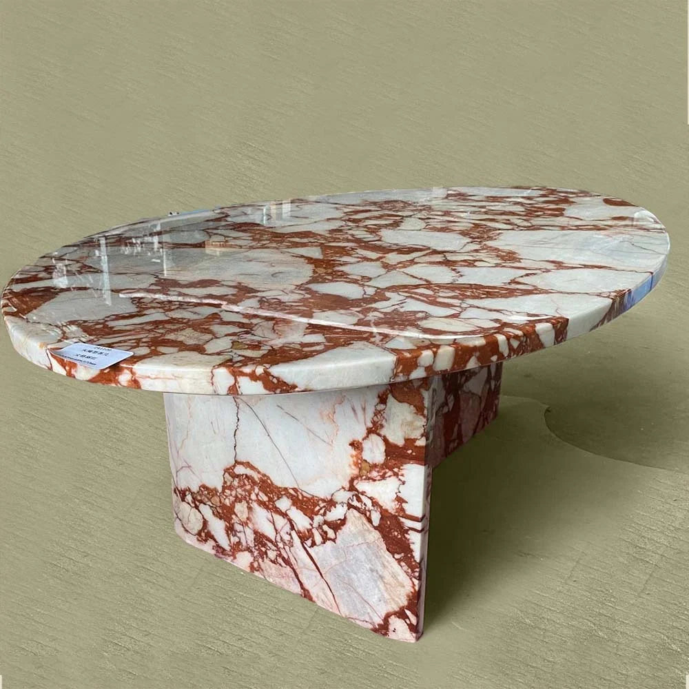 contemporary red marble coffee table oval