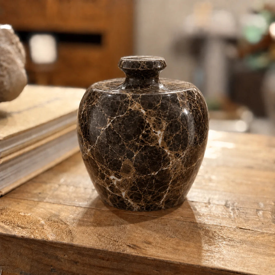 Travertine Stone Lidded Jar