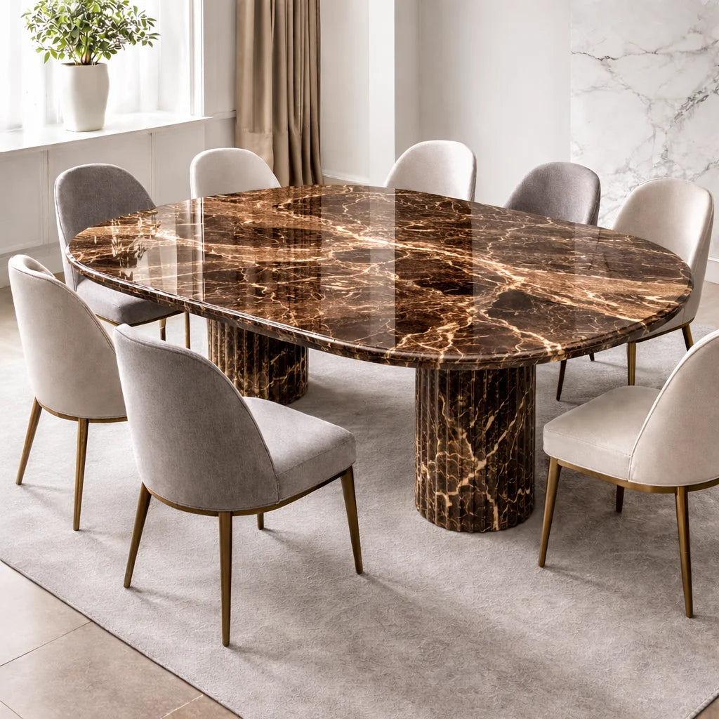 Fluted Elegance Marble Dining Table