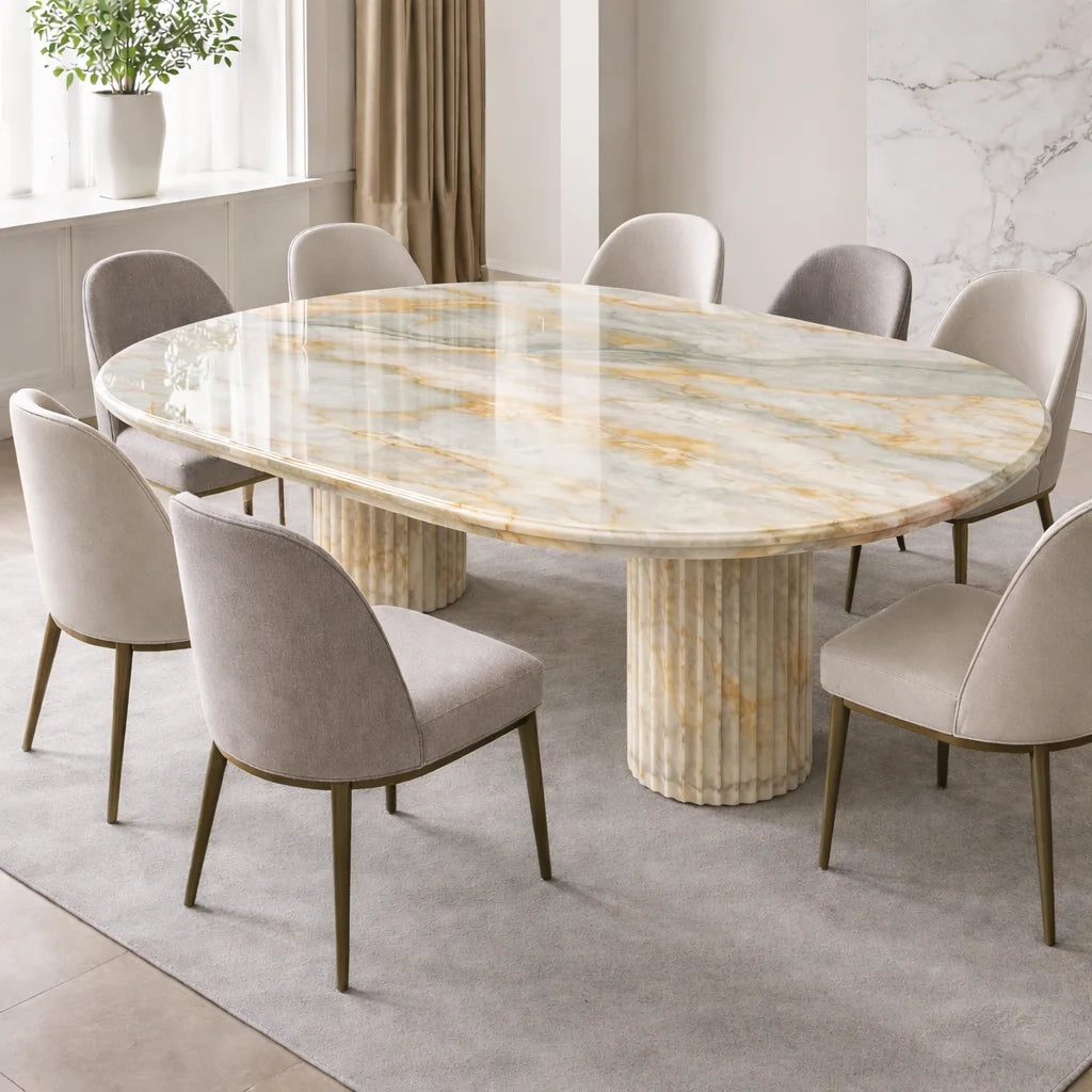 Fluted Elegance Marble Dining Table