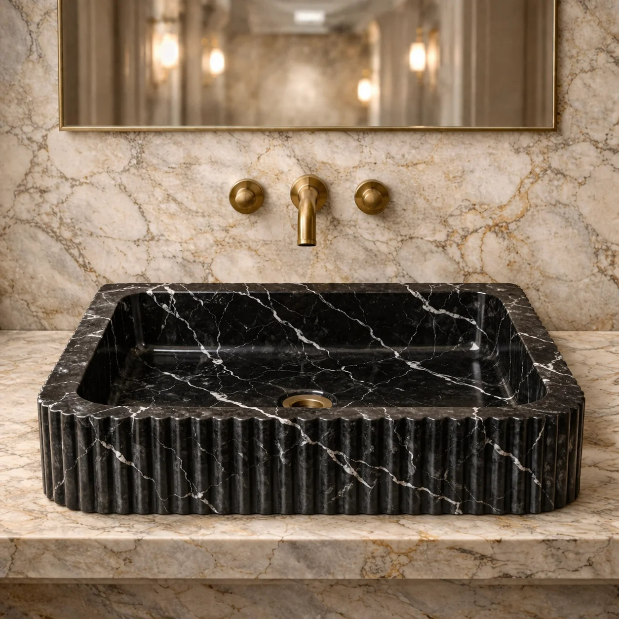 Fluted Stone Bathroom Sink