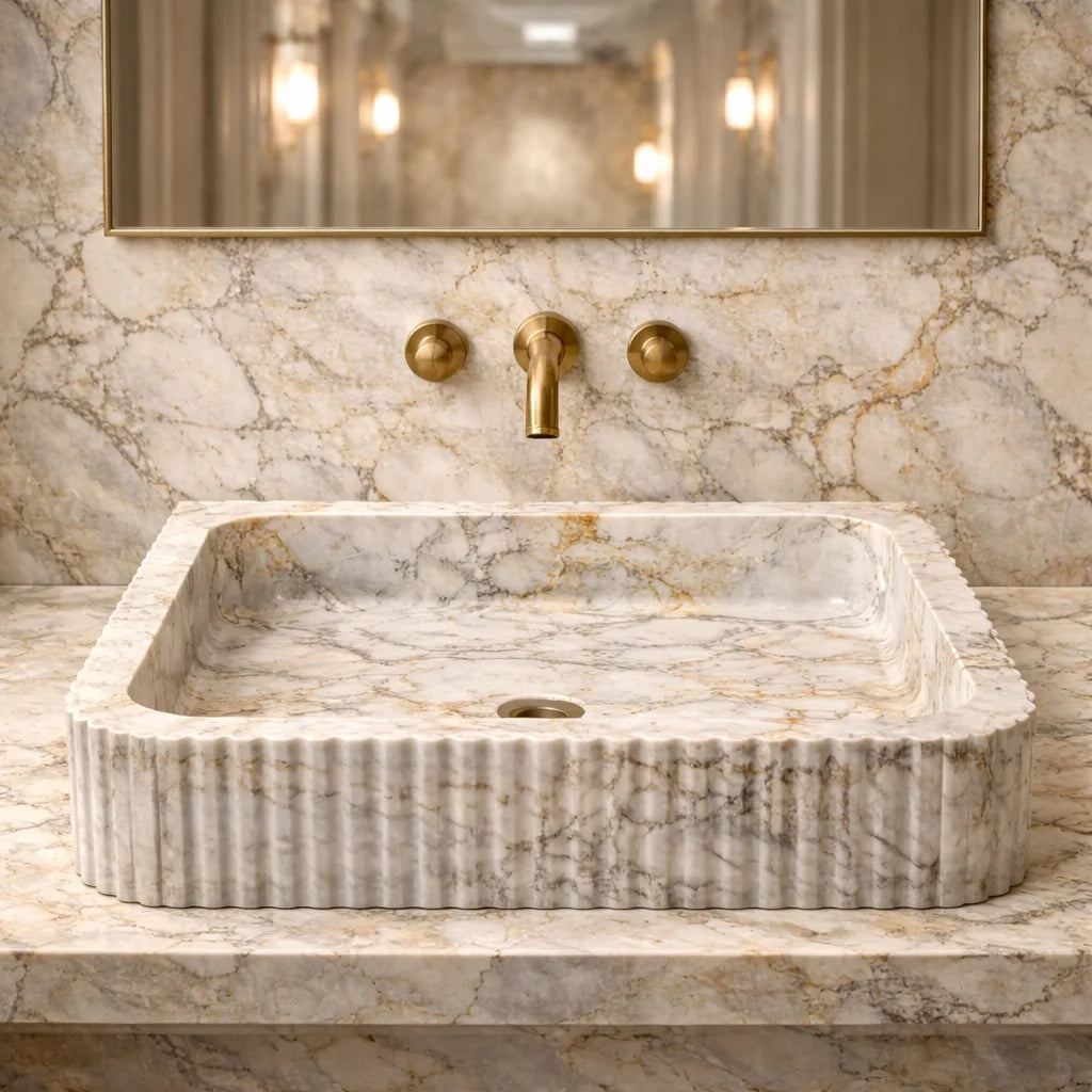 Fluted Stone Bathroom Sink