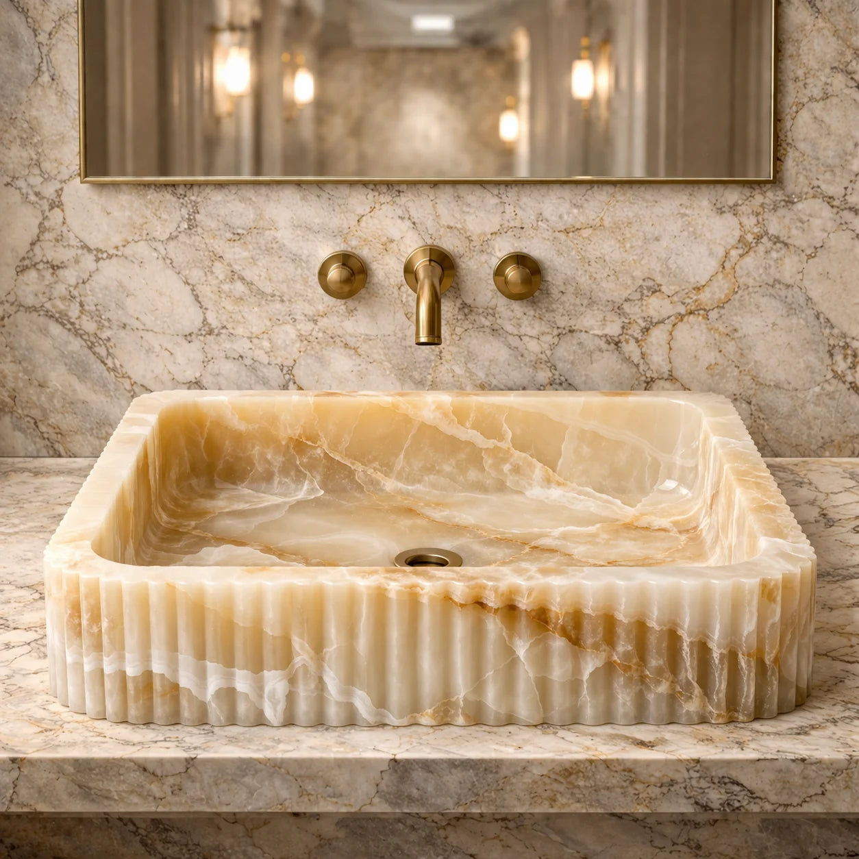 Fluted Stone Bathroom Sink