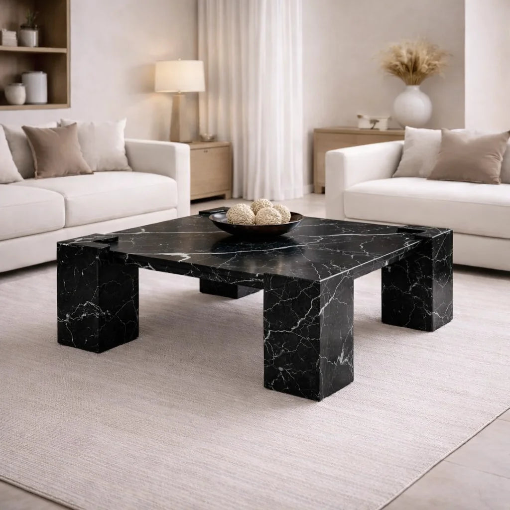 Hand-carved coffee table black marquina