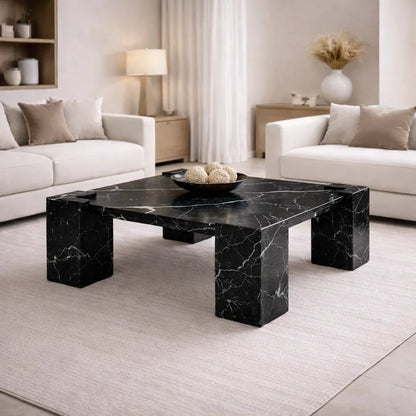 Hand-carved coffee table black marquina