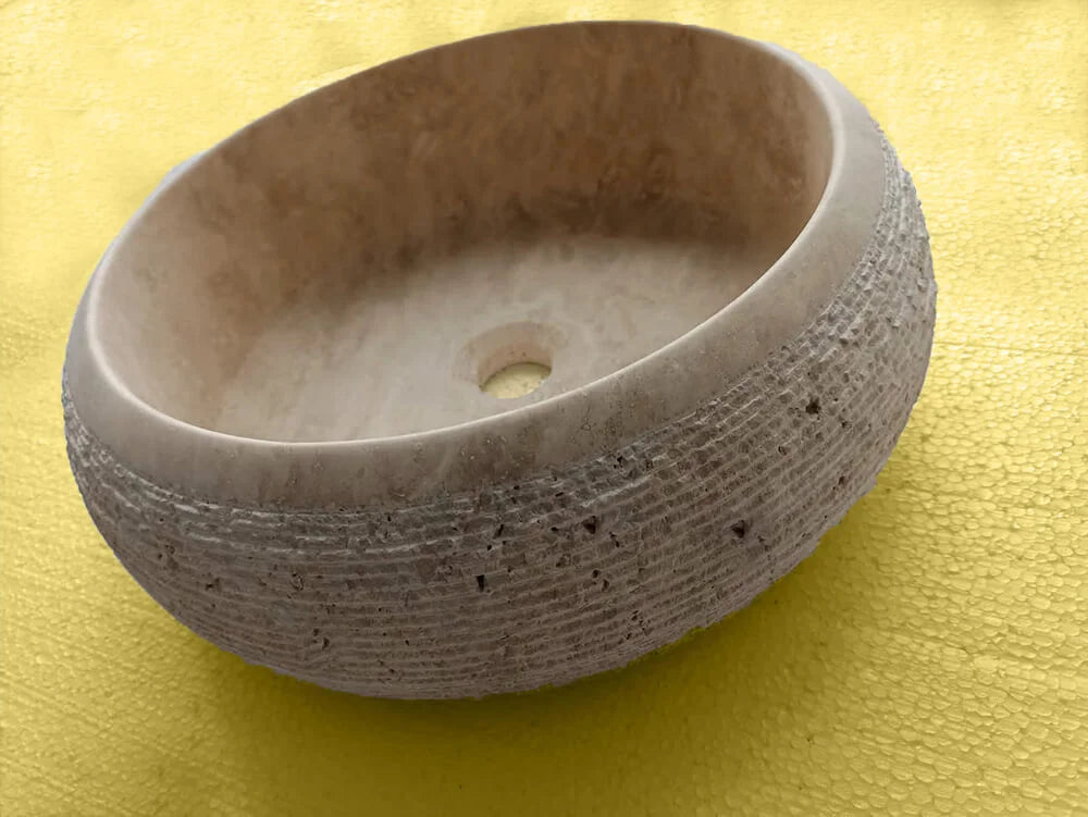 Handmade Beige Travertine Vessel Sink in UAE
