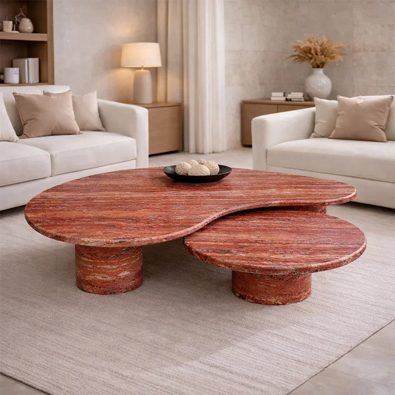 handmade travertine red monet coffee table