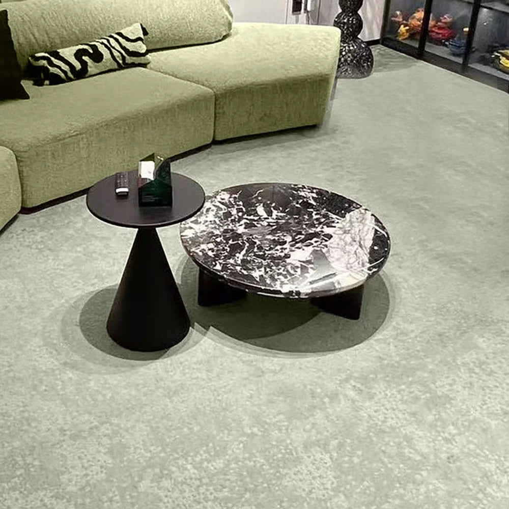 living room black marble round coffee table