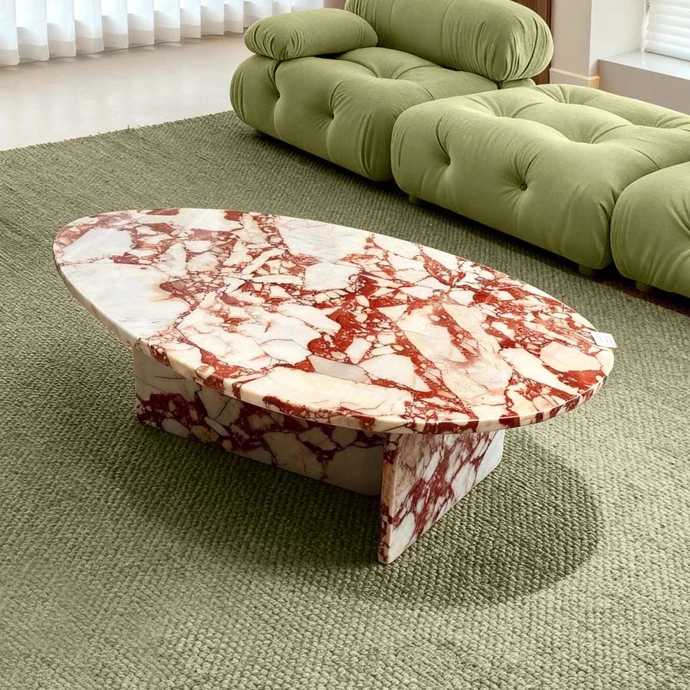 luxury red marble oval coffee table in sharjah
