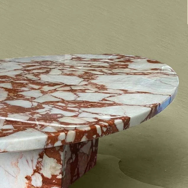 luxury red marble oval coffee table