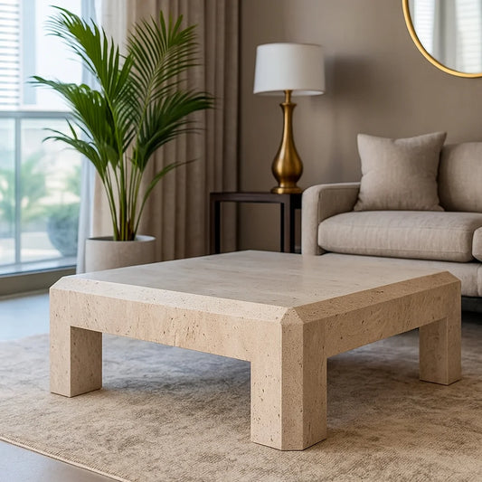 Beige Minimalistic Travertine Coffee Table