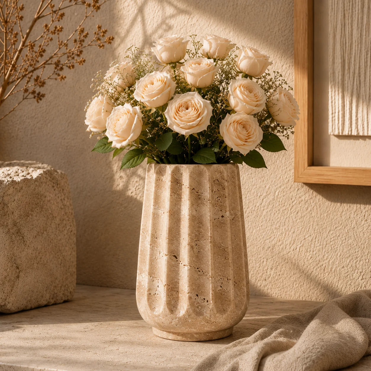Nordic Fluted Concrete Decorative Vase