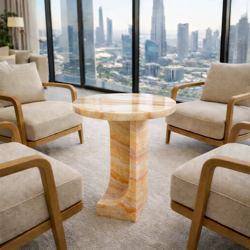 Modern Round Marble Pedestal Coffee Table