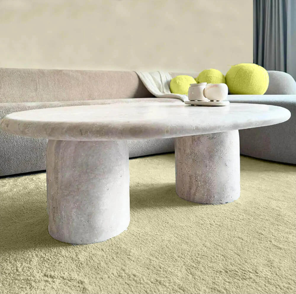 Oval edges Beige Travertine Coffee Table 
