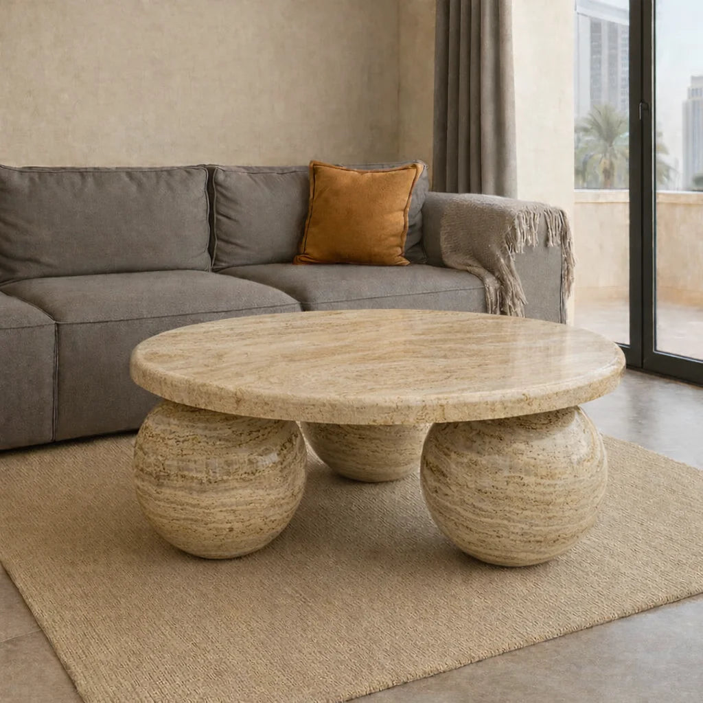 Round Jungle Green Coffee Table Bol Base