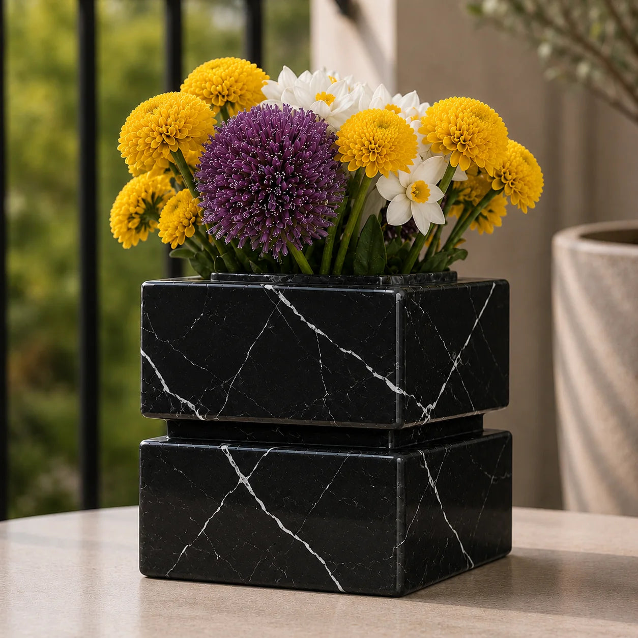 Travertine Square Decorative Vase