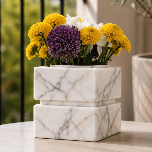 Travertine Square Decorative Vase