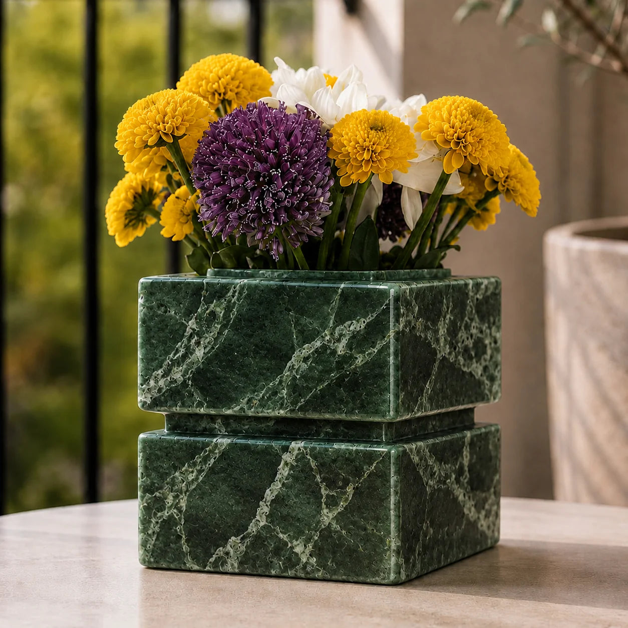 Travertine Square Decorative Vase