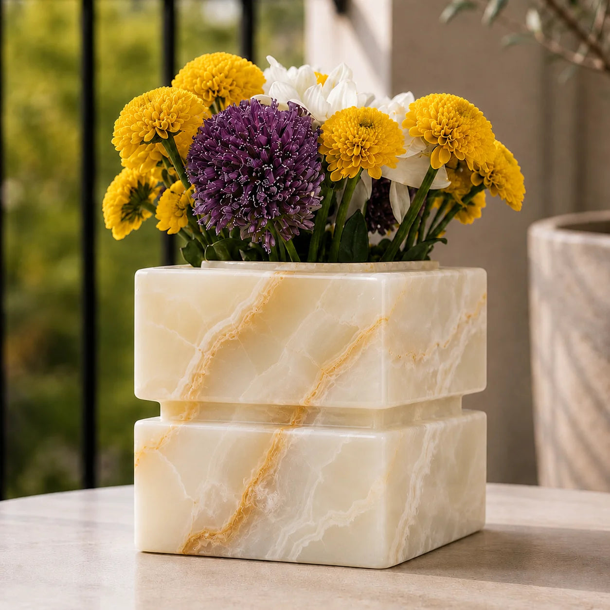 Travertine Square Decorative Vase