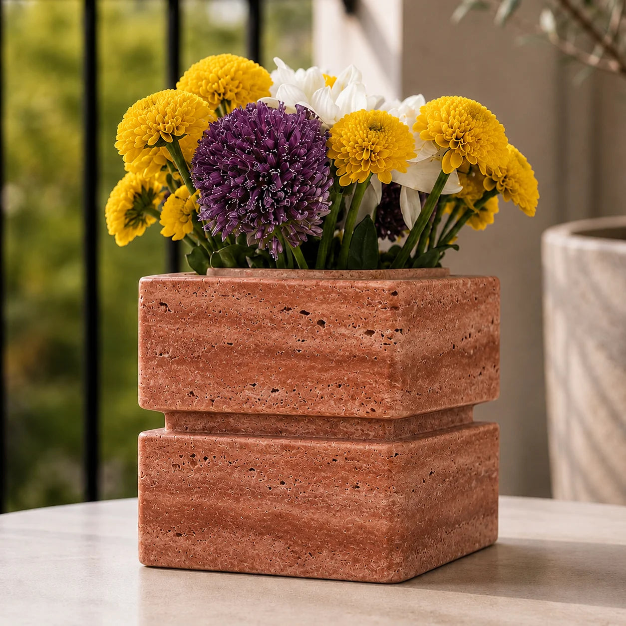 Travertine Square Decorative Vase