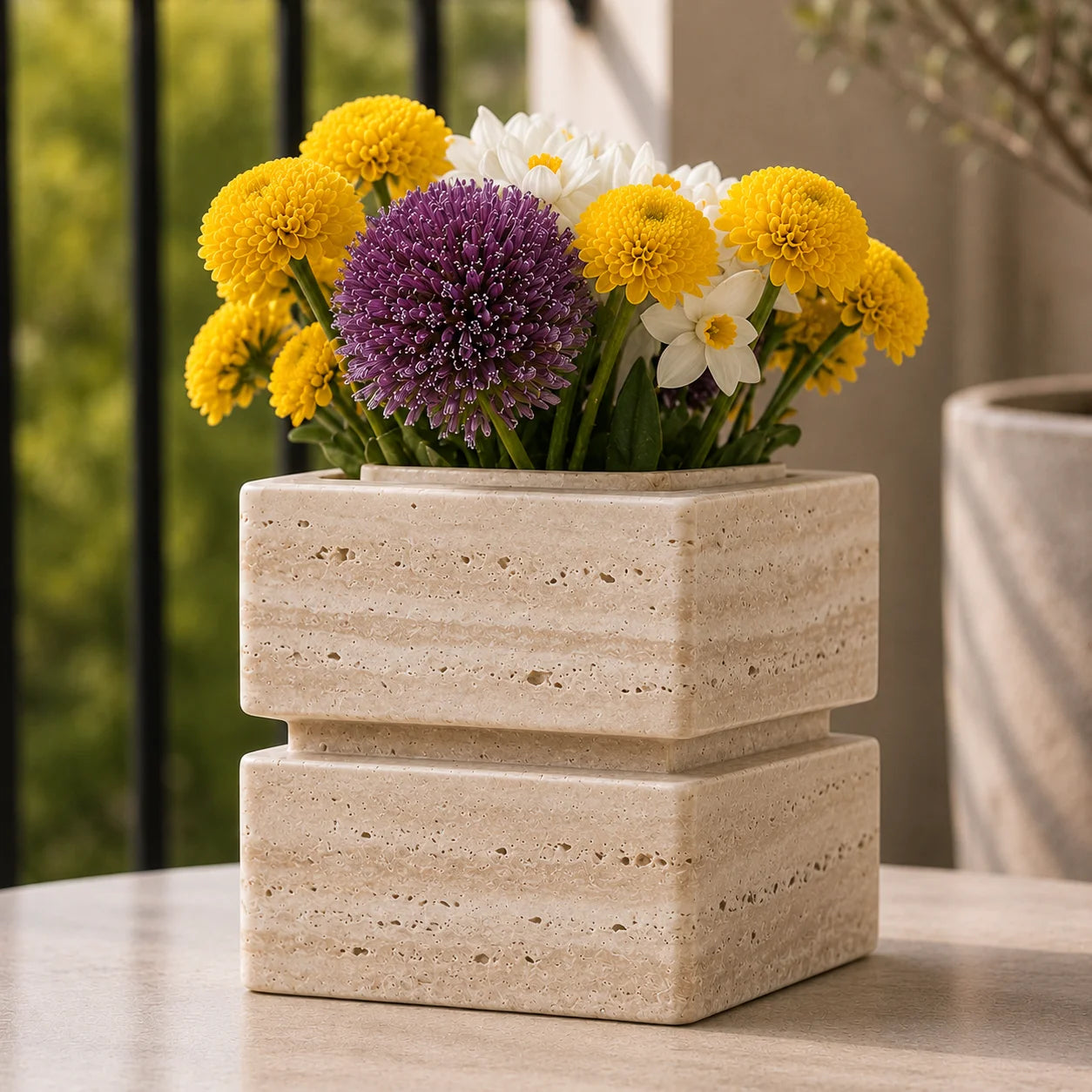 Travertine Square Decorative Vase