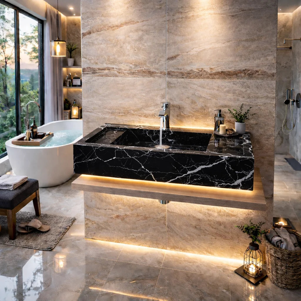 Tundra Grey Marble Bathroom Sink