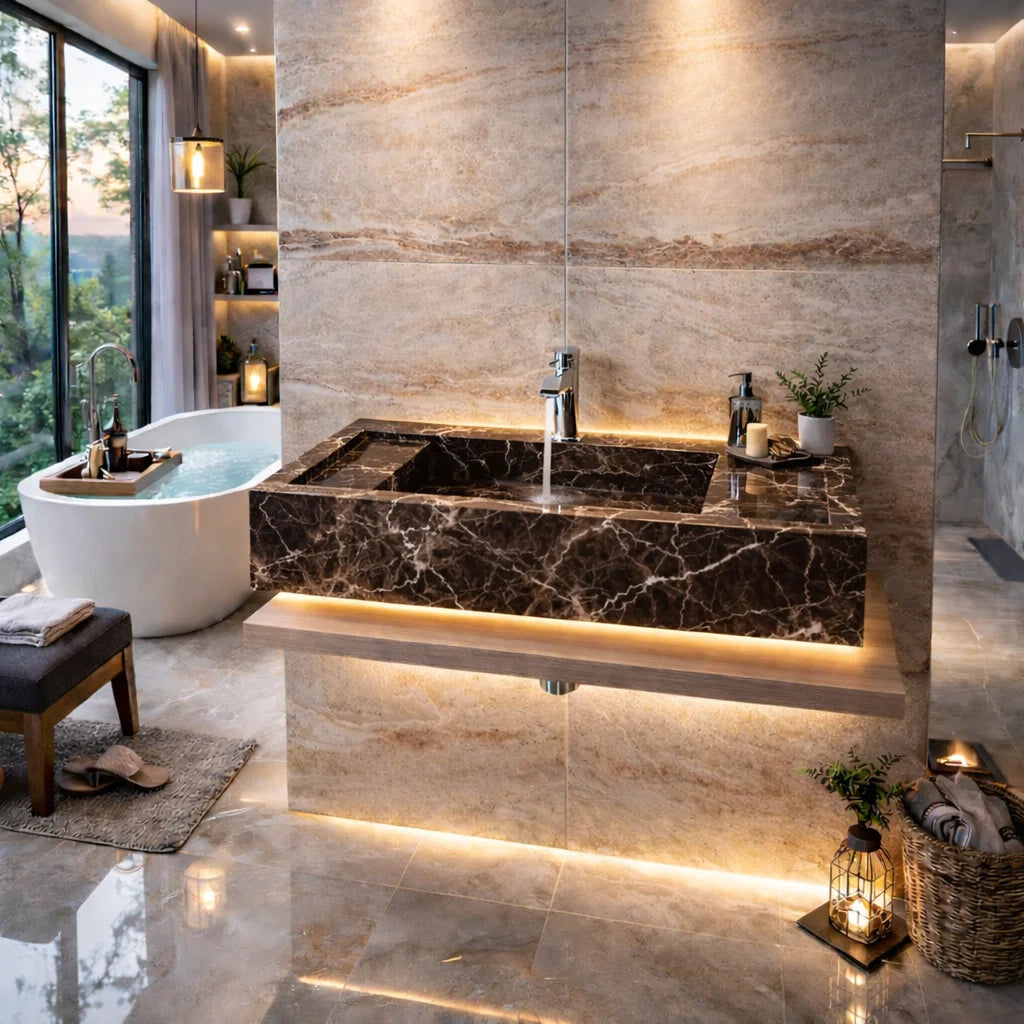 Tundra Grey Marble Bathroom Sink