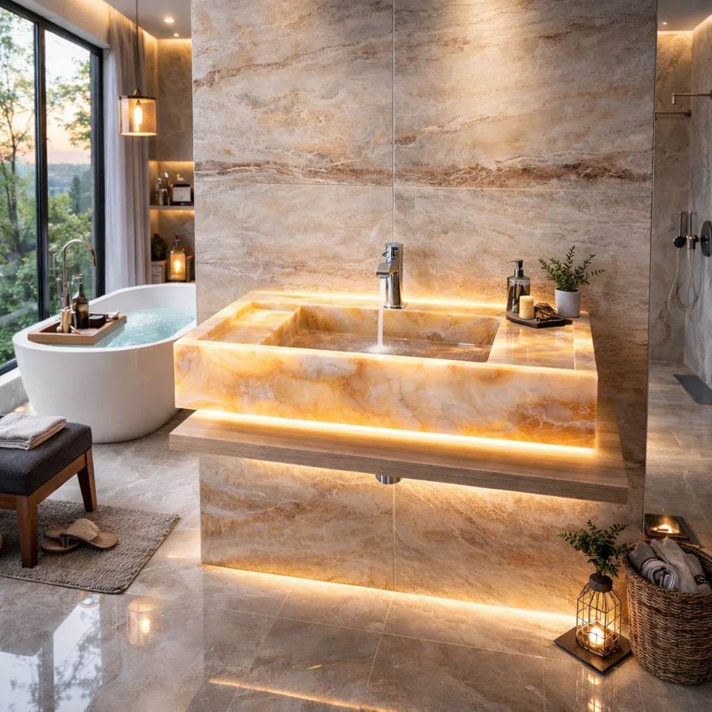 Tundra Grey Marble Bathroom Sink